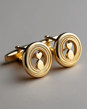 Vue de profil – bouton de manchette amour de famille or jaune