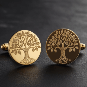 Vue rapprochée – bouton de manchette arbre de vie or jaune
