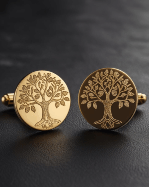 Vue rapprochée – bouton de manchette arbre de vie or jaune