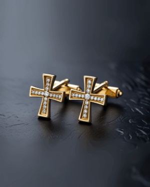 Bouton de manchette Croix Diamant bouton de manchette croix diamants or jaune 18 carats
