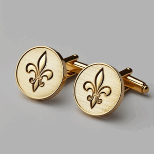 Bijou homme or jaune – motif fleur de lys gravé - Bouton de manchette fleur de lys
