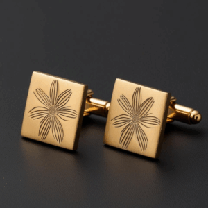 Vue de profil – bouton de manchette fleur or jaune JODH