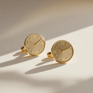 Bijou élégant homme – bouton de manchette horloge or jaune