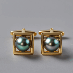 Bouton de manchette carré or jaune avec perle naturelle de Tahiti