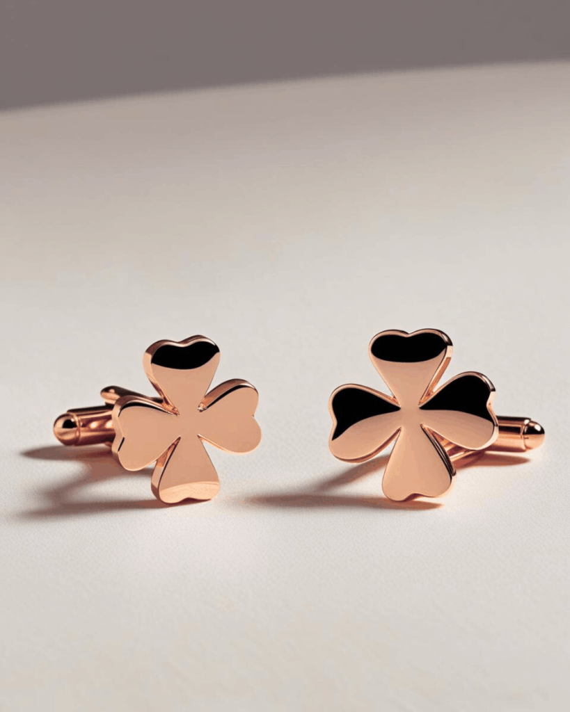 Bouton de manchette pour femme en or rose sur chemise ivoire en soie