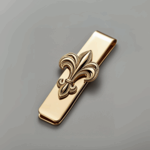 Vue rapprochée – pince a billet fleur de lys or jaune
