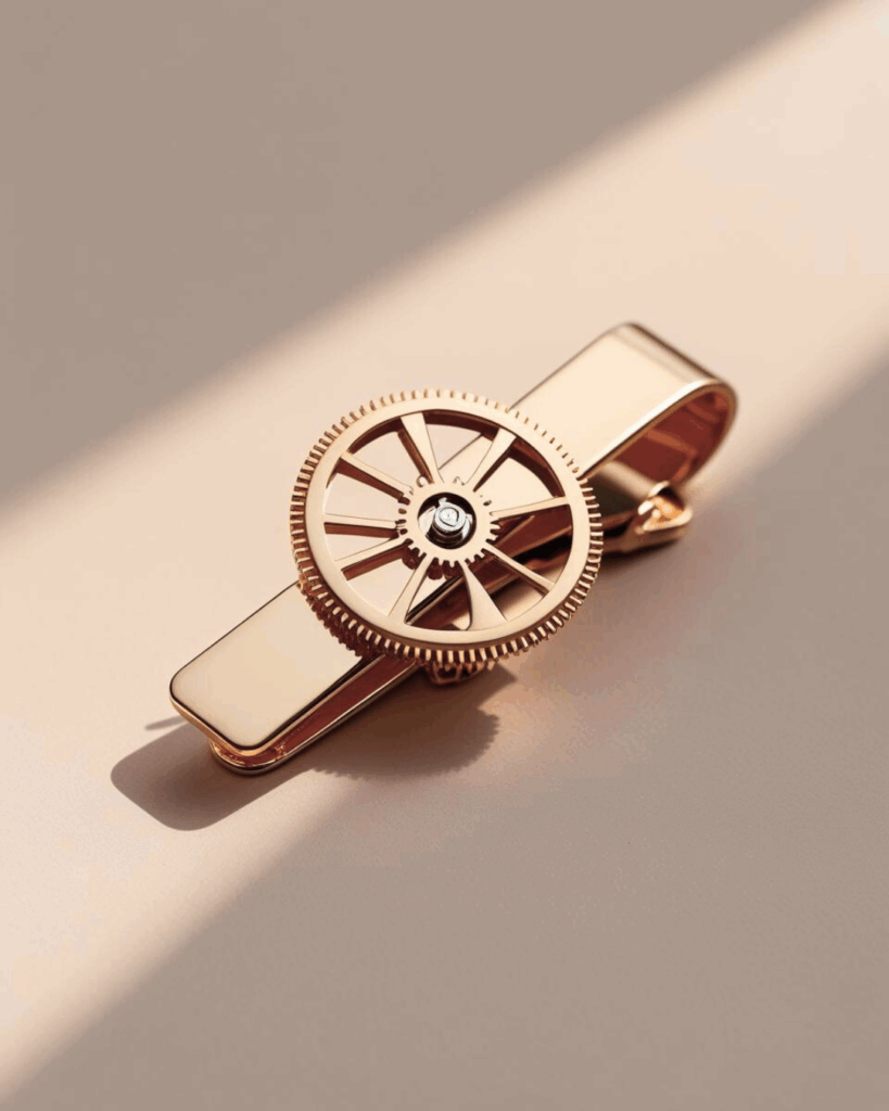 Accessoire homme design – pince cravate or rose motif gravé -cravate homme luxe