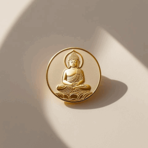 Pin’s Bouddha or jaune 18 carats – motif stylisé JODH